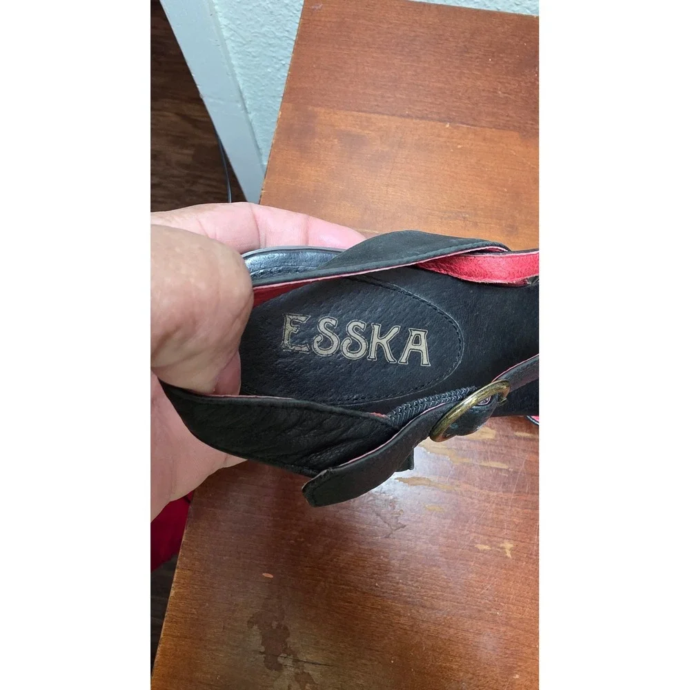 Esska Black Leather‎ Wooden Platform Sandals Womens 42 Retro Clog Heels